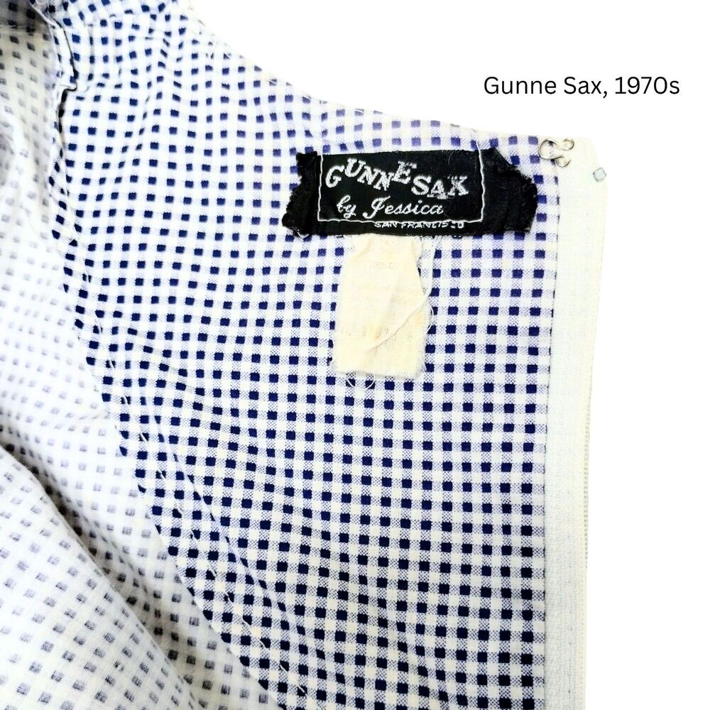 Vtg 70s Gunne Sax Maxi Dress cotton lace collar gingham blue check XS - Picture 9 of 9